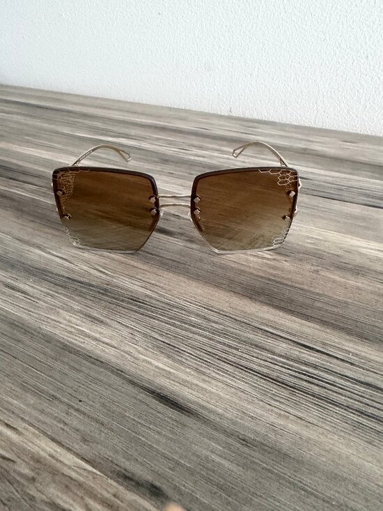 Bulgari Gold Frame Gradient Brown Square Sunglasses main image 9